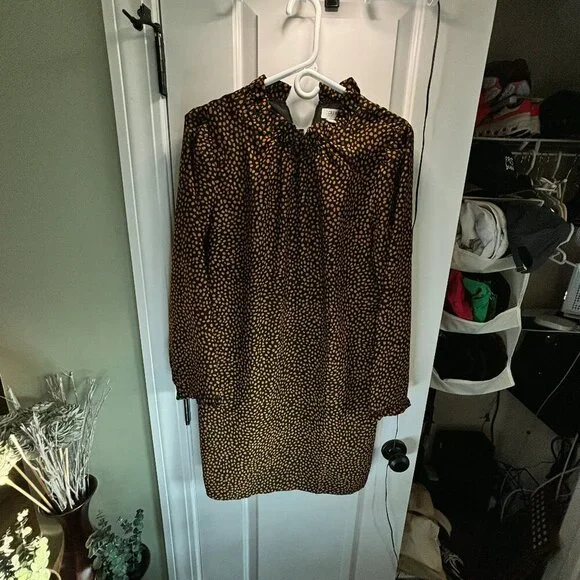 EUC J. Crew Factory Women's Size 6 Gold Dotted Black Dress Animal print - Picture 5 of 13